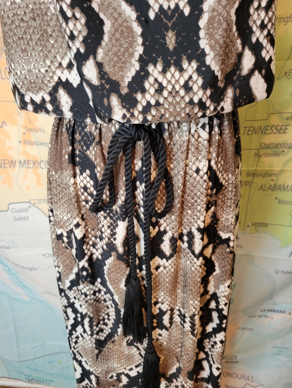 Blooming Rose Strapless Snake Print Maxi Dress in Brown and Black - Picture 5 of 15